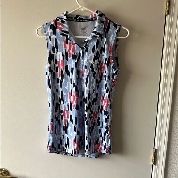 Puma Sleeveless Golf Shirt Size XS GUC Blue print - Picture 1 of 5